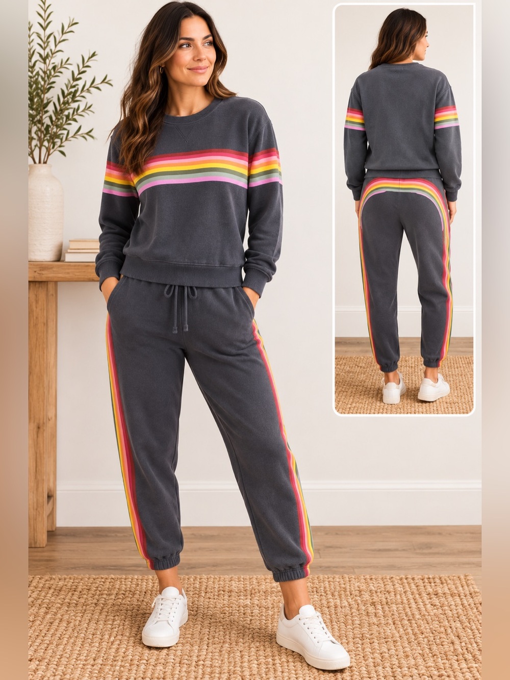 Marine Layer Rainbow Stripe Matching Sweatshirt Jogger Set Size M
